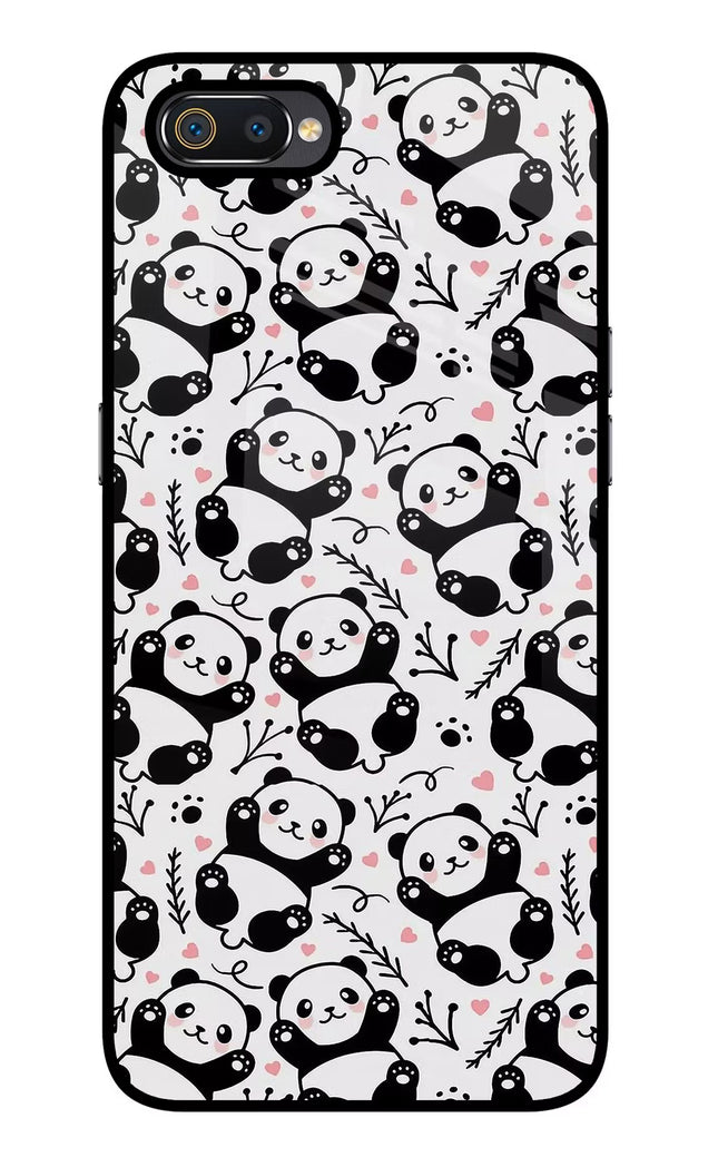 Cute Panda Realme C2 Glass Case Back Cover by Casekaro