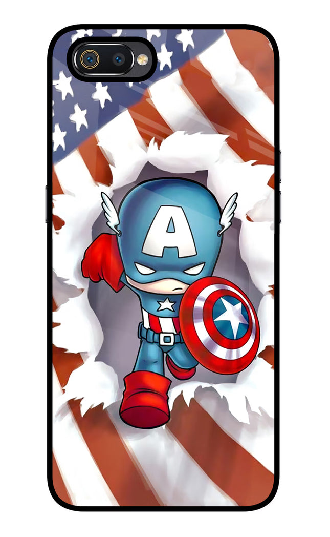 Captain America Realme C2 Glass Case Back Cover by Casekaro
