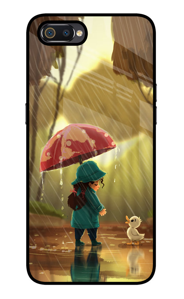 Rainy Day Realme C2 Glass Case Back Cover by Casekaro