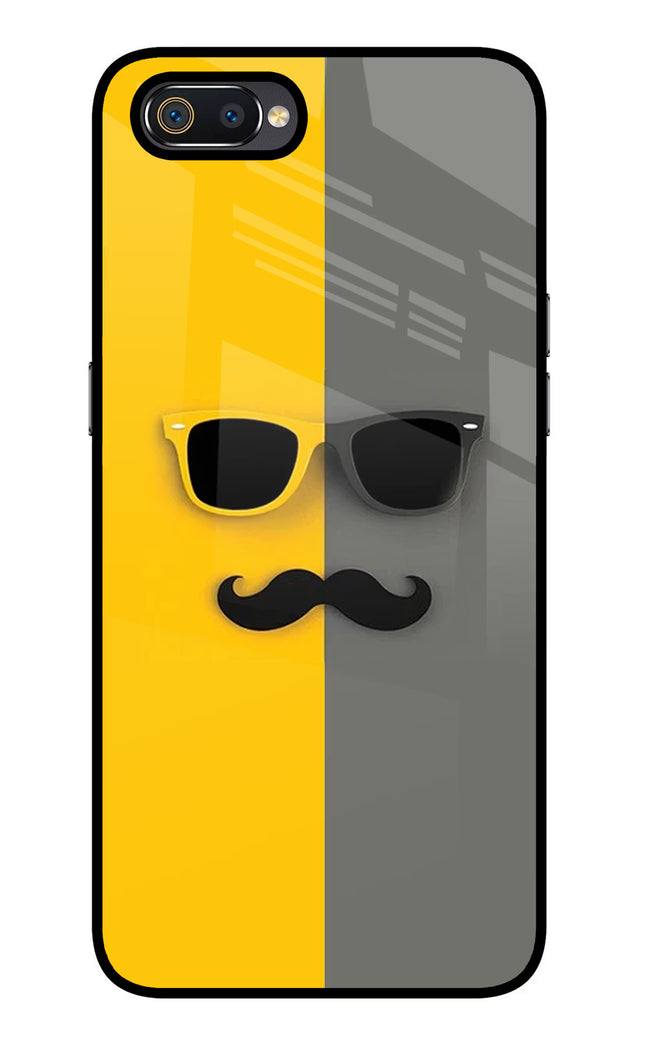 Sunglasses with Mustache Realme C2 Glass Case Back Cover by Casekaro