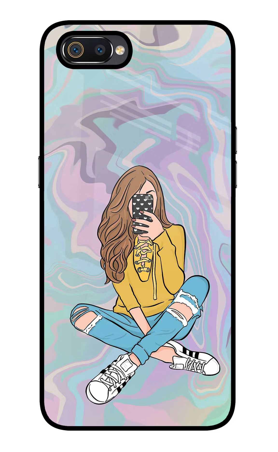 Selfie Girl Realme C2 Glass Case Back Cover by Casekaro