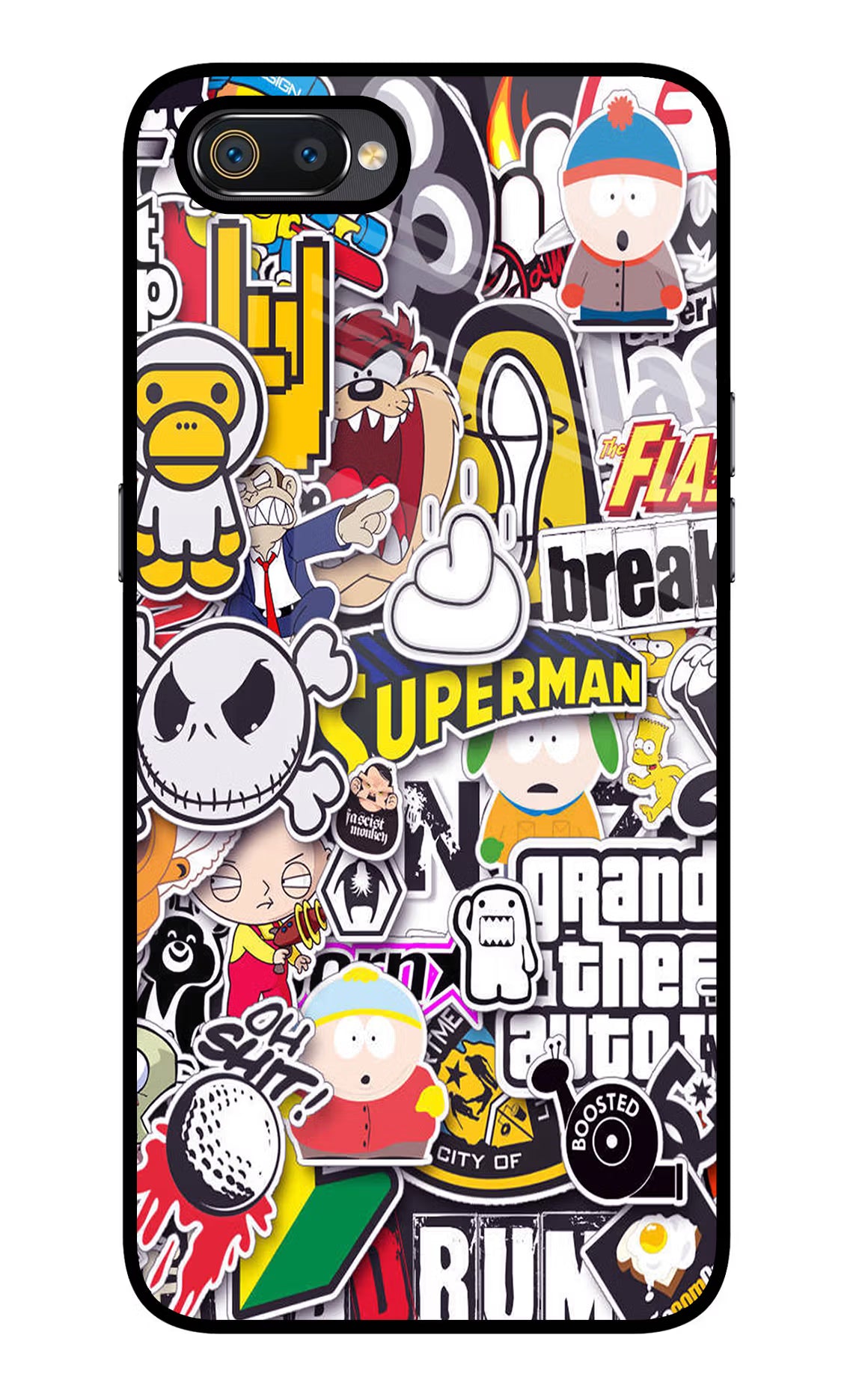 Sticker Bomb Realme C2 Glass Case Back Cover by Casekaro