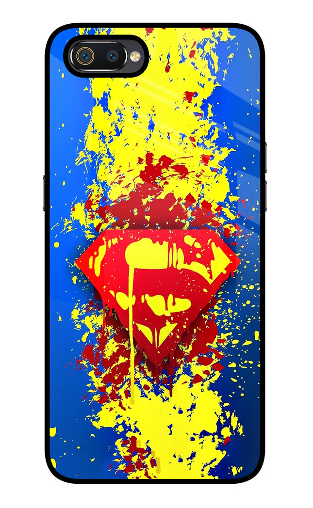 Superman logo Realme C2 Glass Case Back Cover by Casekaro
