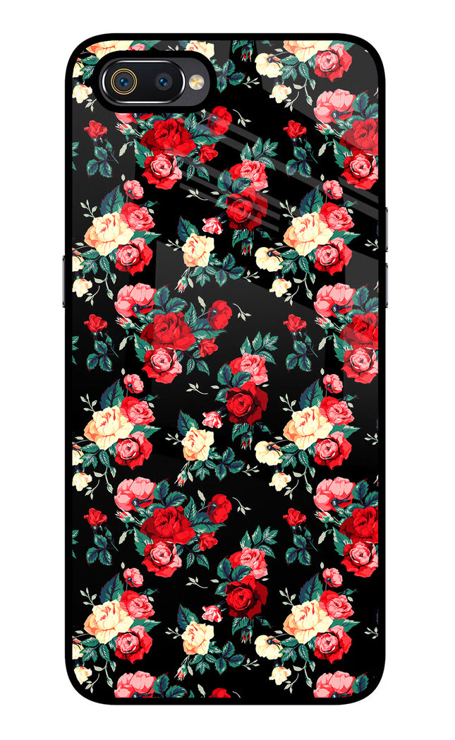 Rose Pattern Realme C2 Glass Case Back Cover by Casekaro