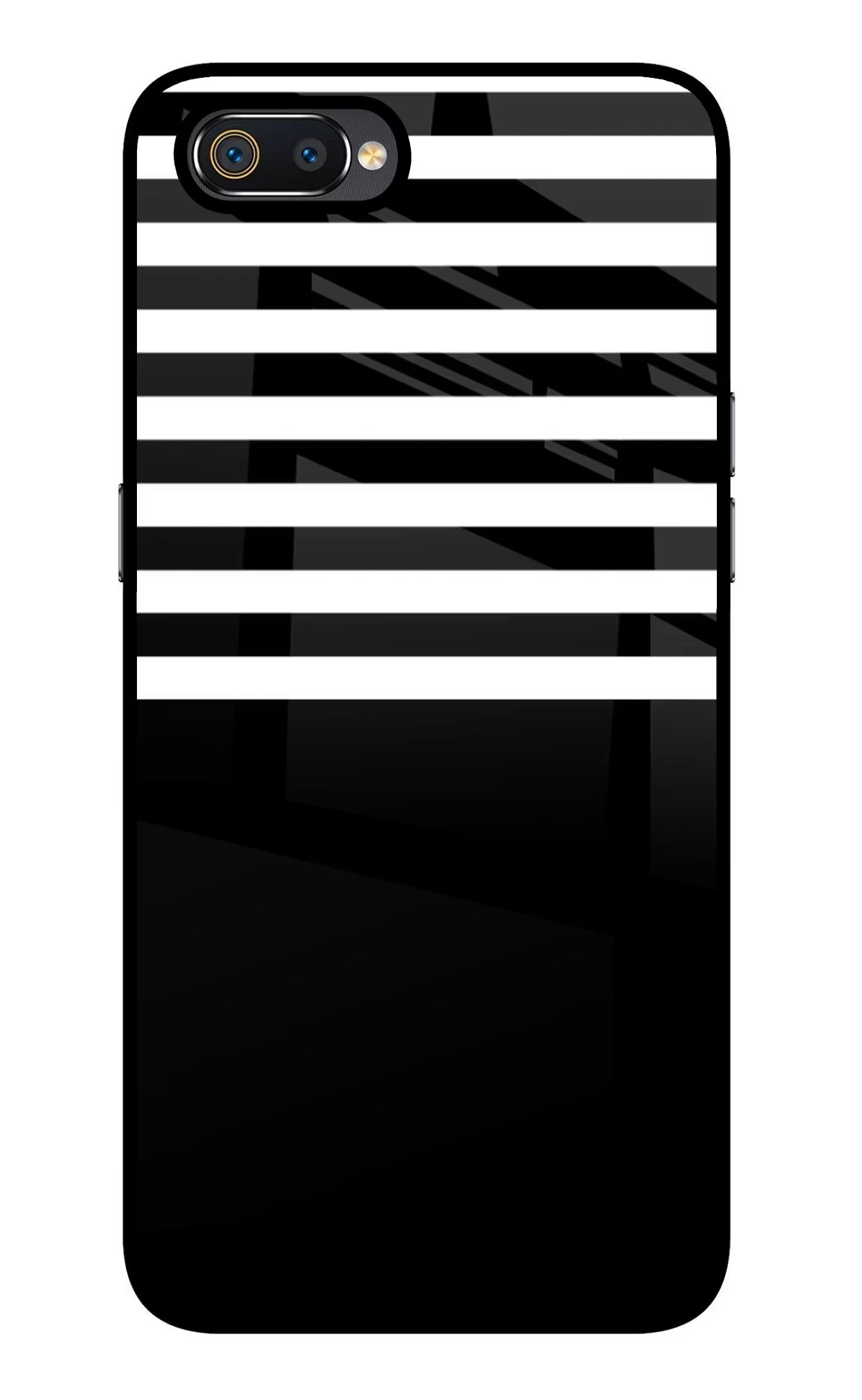 Black and White Print Realme C2 Glass Case Back Cover by Casekaro