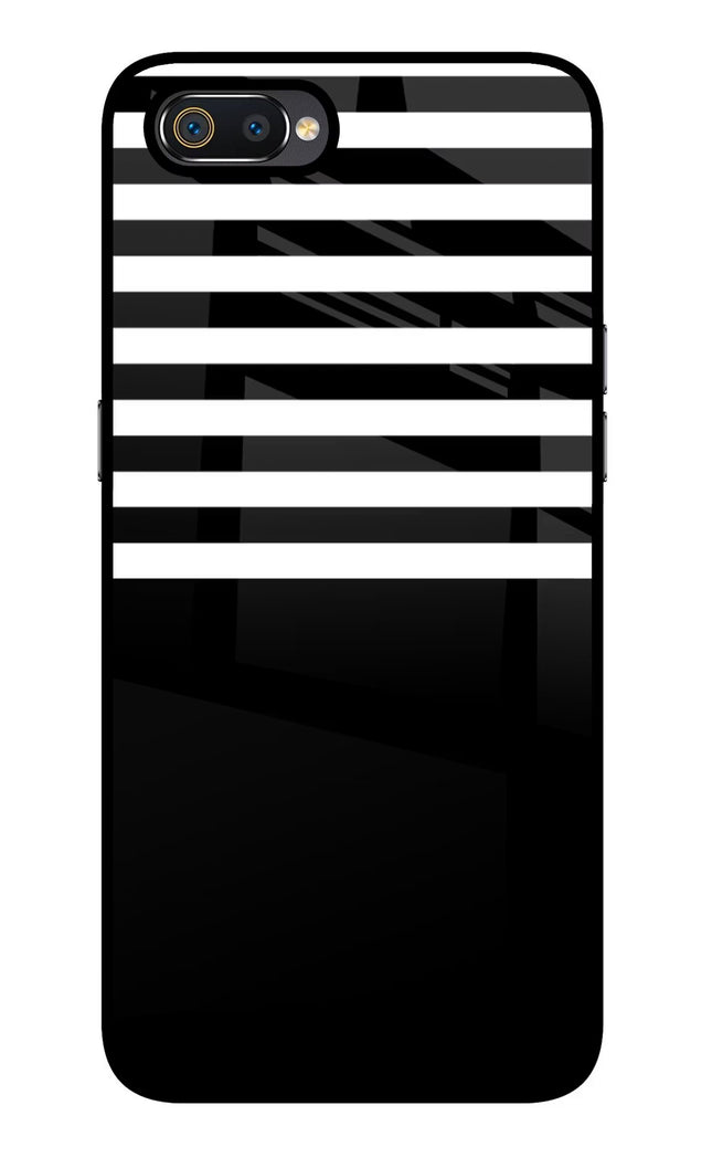 Black and White Print Realme C2 Glass Case Back Cover by Casekaro
