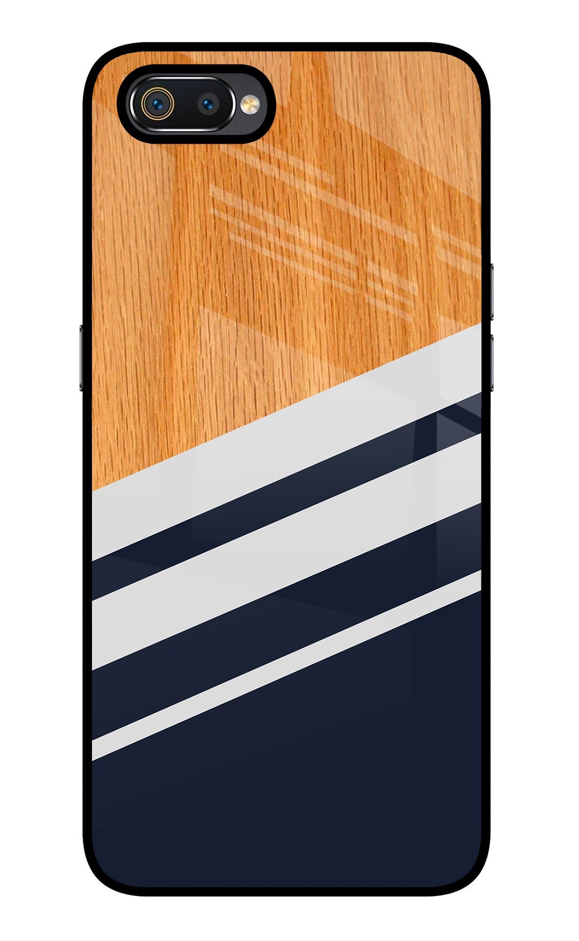 Blue and white wooden Realme C2 Glass Case