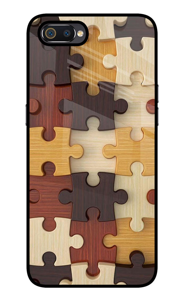 Wooden Puzzle Realme C2 Glass Case Back Cover by Casekaro