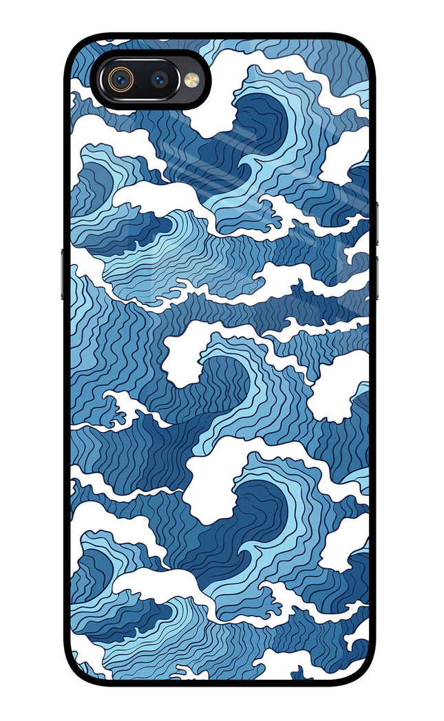 Blue Waves Realme C2 Glass Case Back Cover by Casekaro