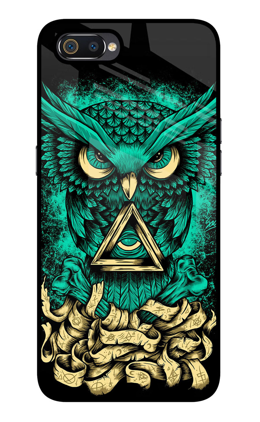 Green Owl Realme C2 Back Cover, Glass case
