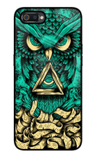 Green Owl Realme C2 Glass Case Back Cover by Casekaro