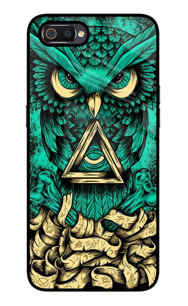 Green Owl Realme C2 Glass Case Back Cover by Casekaro