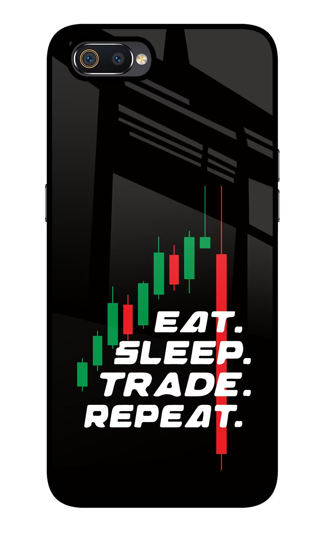 Eat Sleep Trade Repeat Realme C2 Glass Case Back Cover by Casekaro