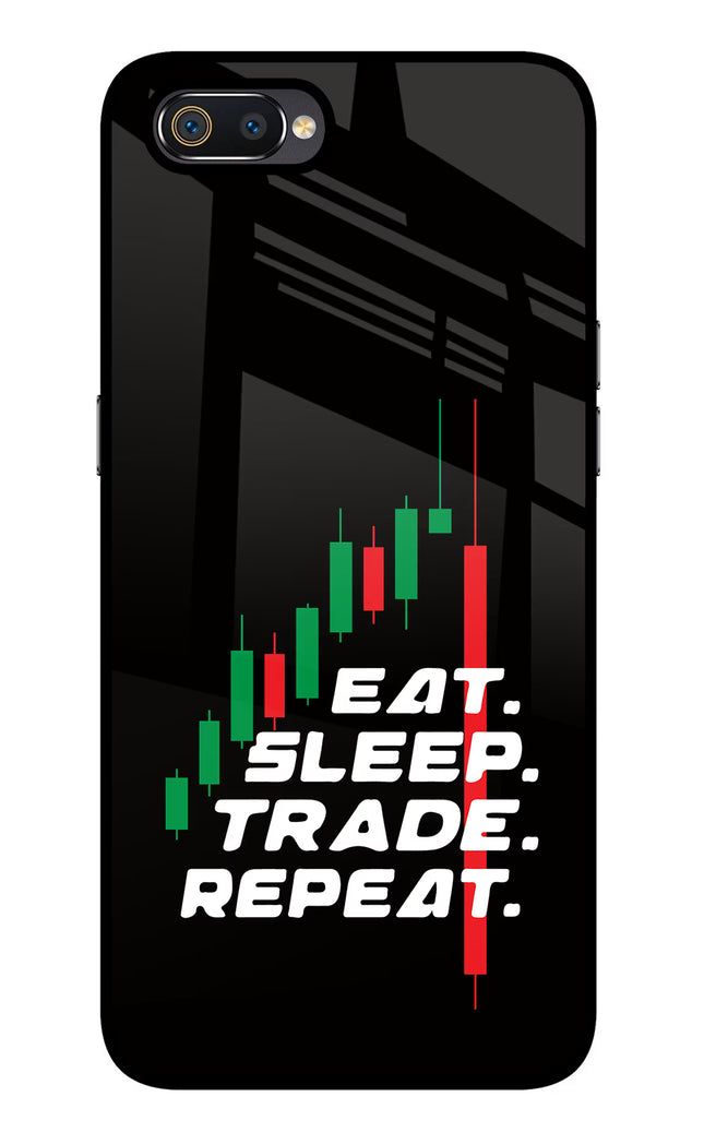 Eat Sleep Trade Repeat Realme C2 Glass Case Back Cover by Casekaro