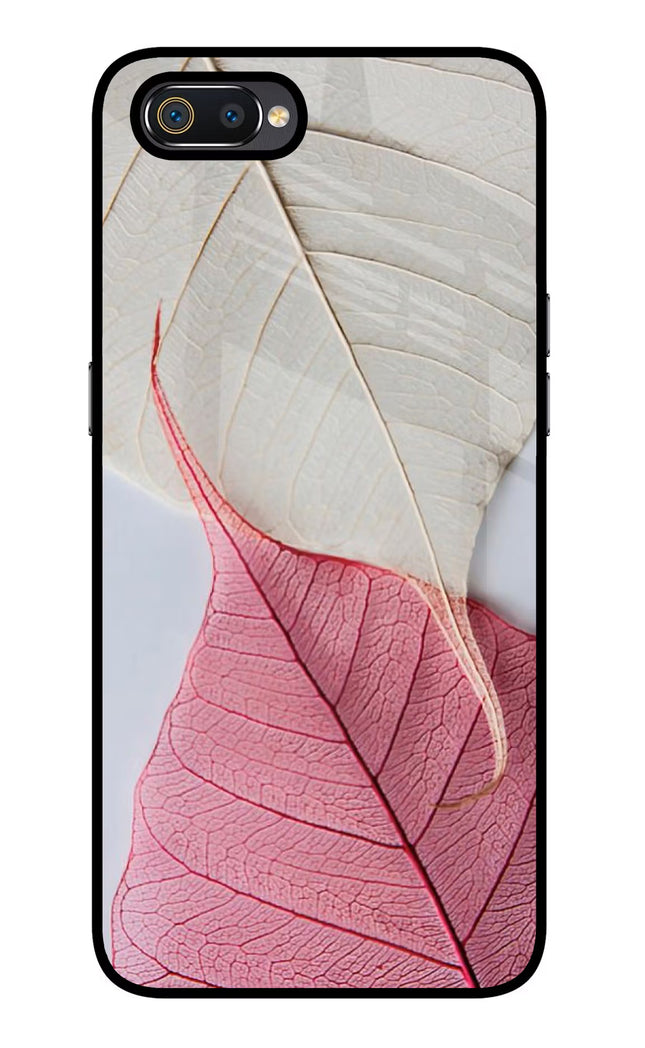 White Pink Leaf Realme C2 Glass Case Back Cover by Casekaro