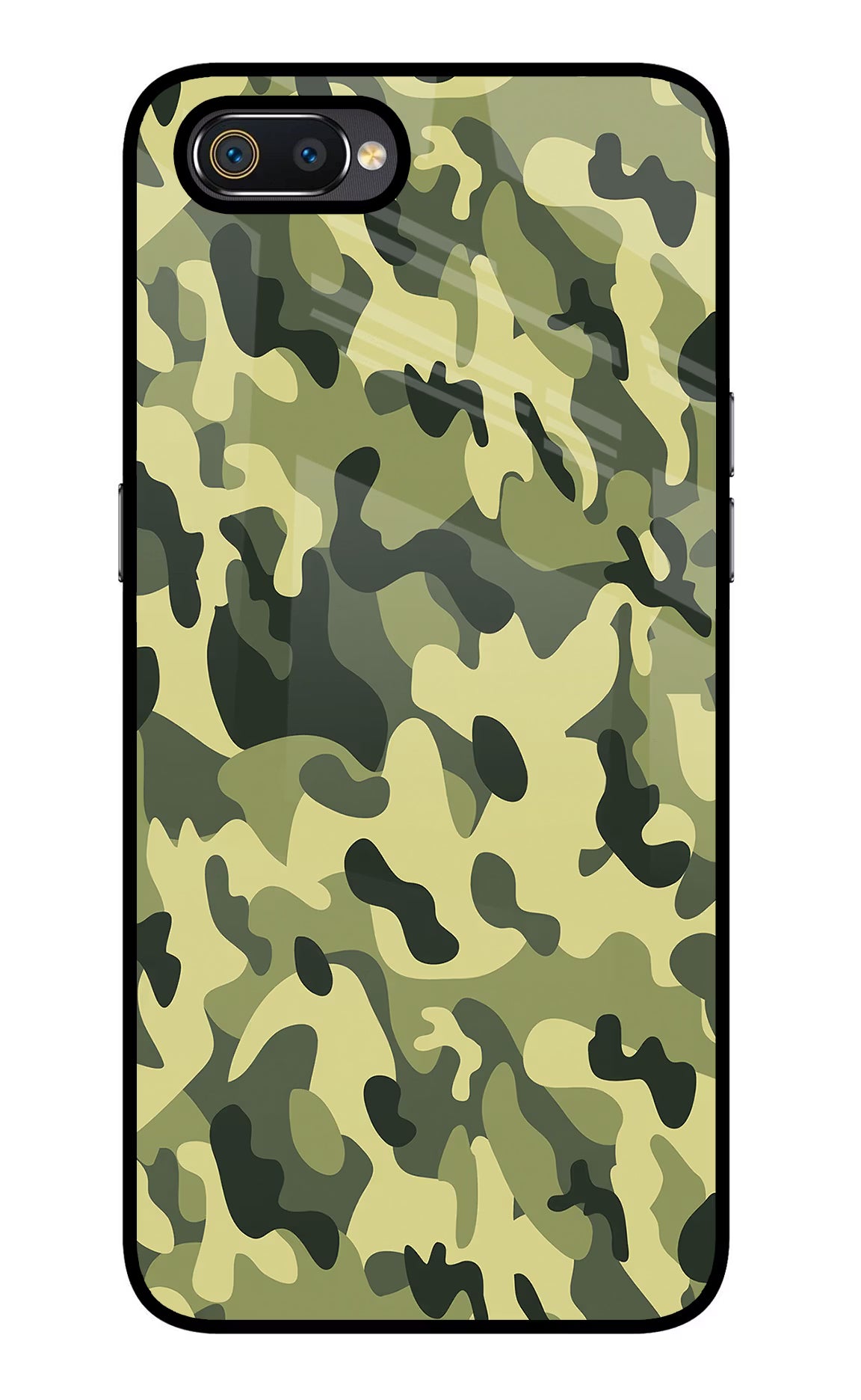 Camouflage Realme C2 Glass Case Back Cover by Casekaro