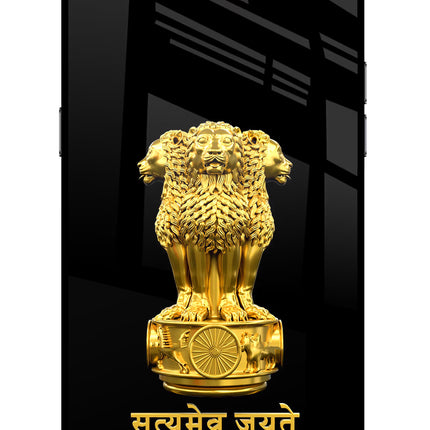 Satyamev Jayate Golden Realme C2 Glass Case Back Cover by Casekaro