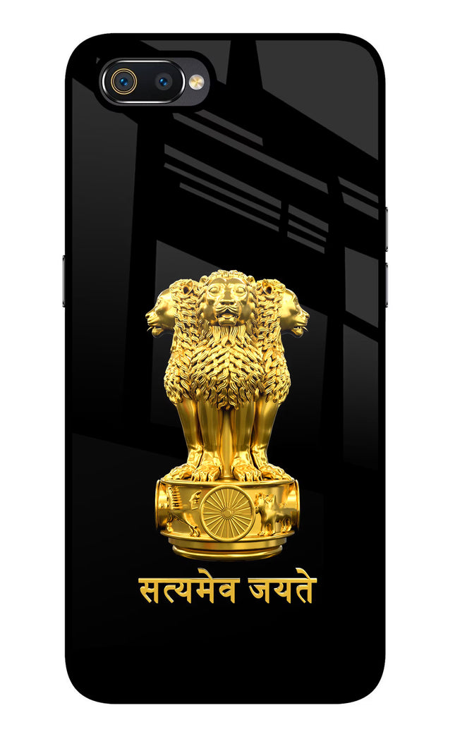 Satyamev Jayate Golden Realme C2 Glass Case Back Cover by Casekaro