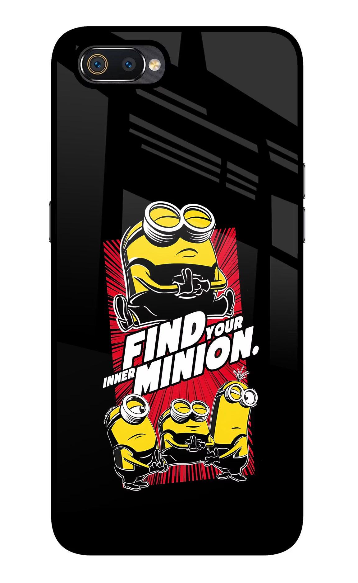 Find your inner Minion Realme C2 Glass Case Back Cover by Casekaro