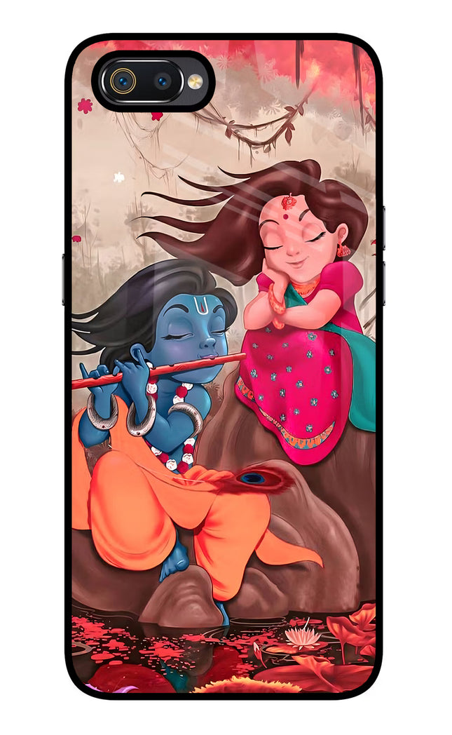 Radhe Krishna Realme C2 Glass Case Back Cover by Casekaro