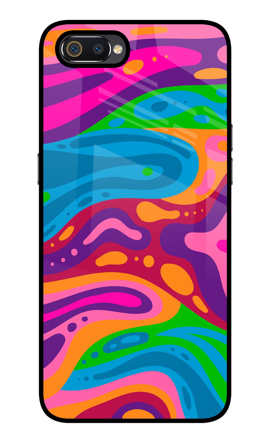 Trippy Pattern Realme C2 Glass Case Back Cover by Casekaro