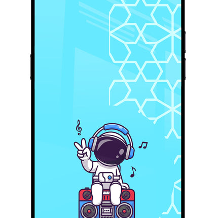 Cute Astronaut Chilling Realme C2 Glass Case Back Cover by Casekaro