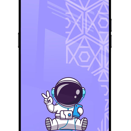 Cute Astronaut Chilling Realme C2 Glass Case Back Cover by Casekaro