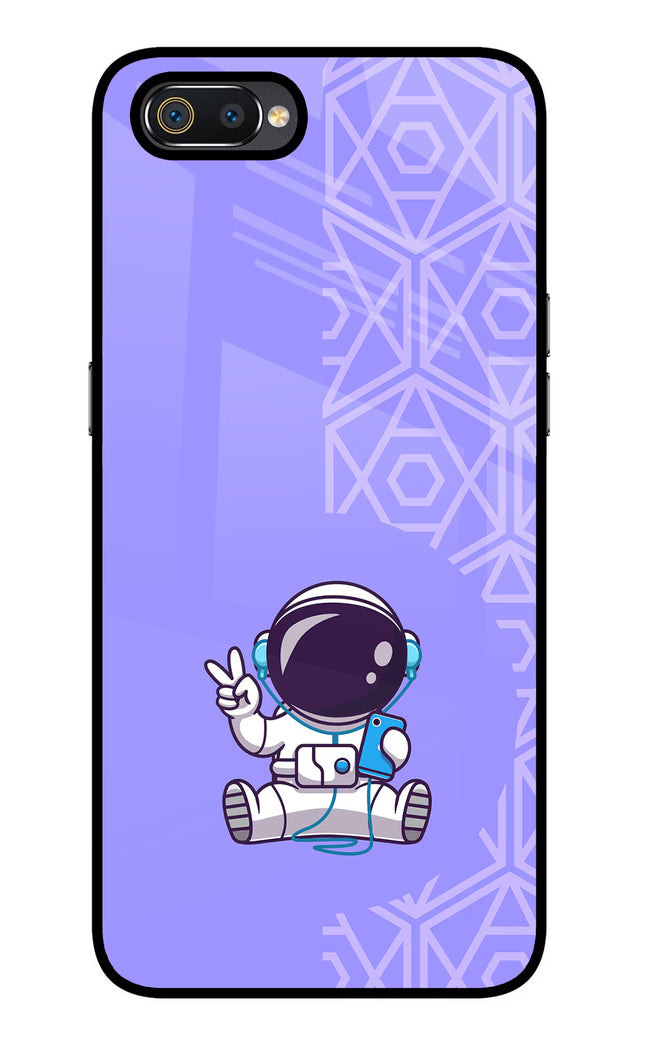 Cute Astronaut Chilling Realme C2 Glass Case Back Cover by Casekaro