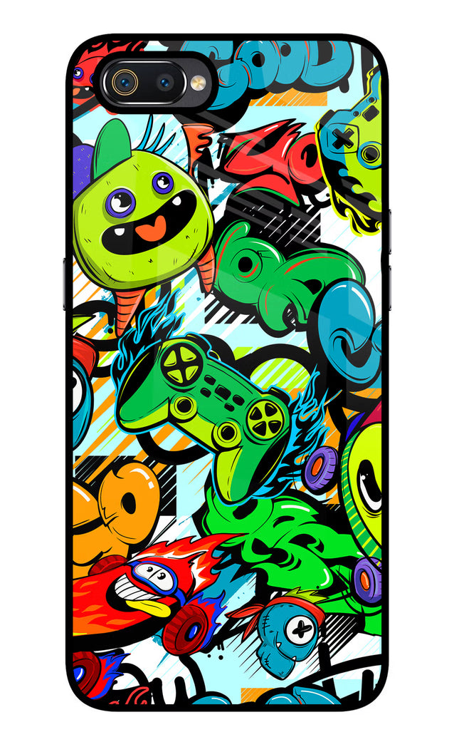 Game Doodle Realme C2 Glass Case Back Cover by Casekaro