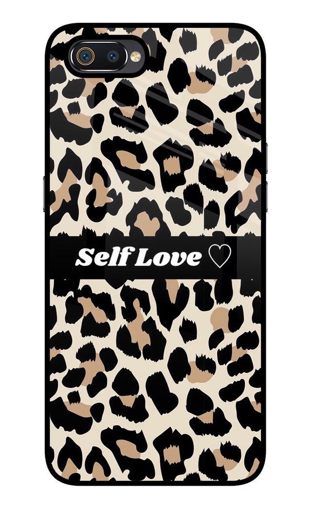 Leopard Print Self Love Realme C2 Glass Case Back Cover by Casekaro