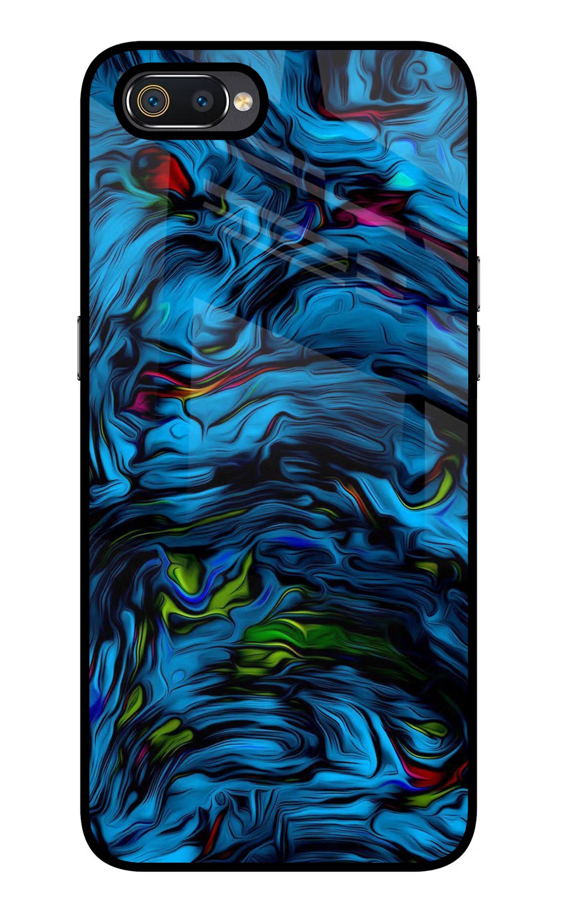 Dark Blue Abstract Realme C2 Glass Case Back Cover by Casekaro