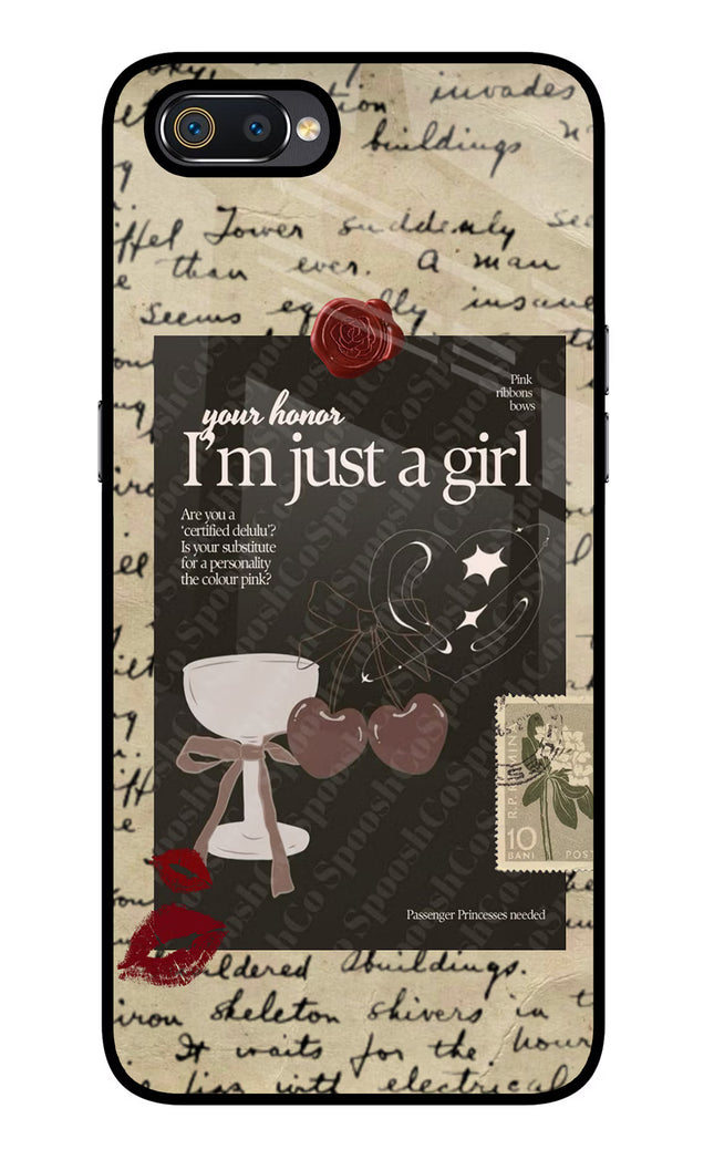I am just a girl Realme C2 Glass Case Back Cover by Casekaro