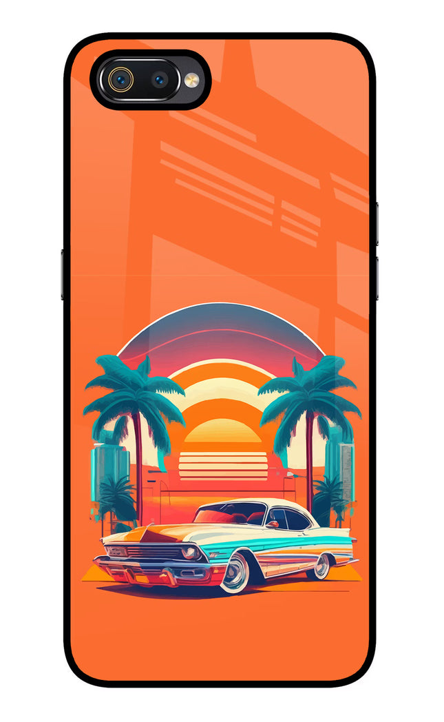 Palm Drive 80s Realme C2 Glass Case Back Cover by Casekaro