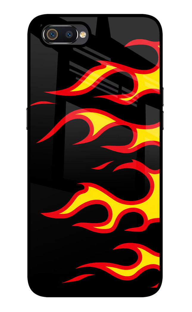Side Sweep Flames Realme C2 Glass Case Back Cover by Casekaro