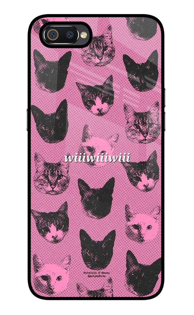 Pink Cats Realme C2 Glass Case Back Cover by Casekaro