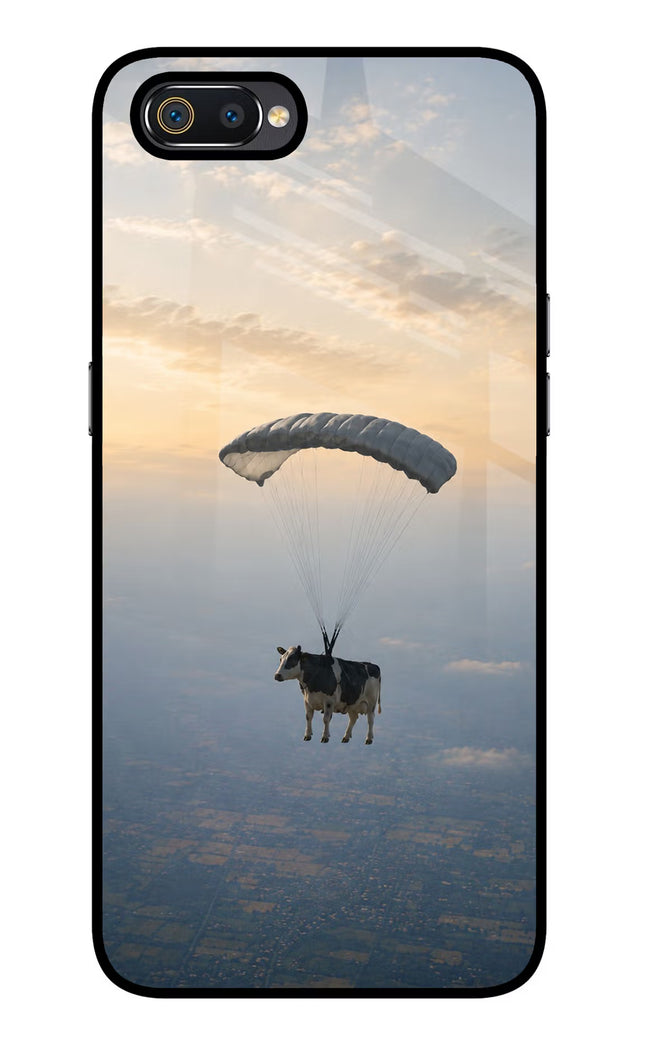 Skydiving Cow Realme C2 Glass Case