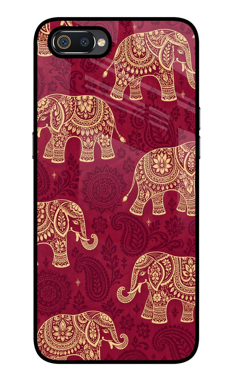 Maroon Elephant Realme C2 Back Cover, Glass case