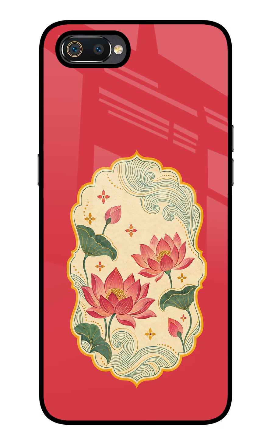 Pink Lotus Realme C2 Back Cover, Glass case