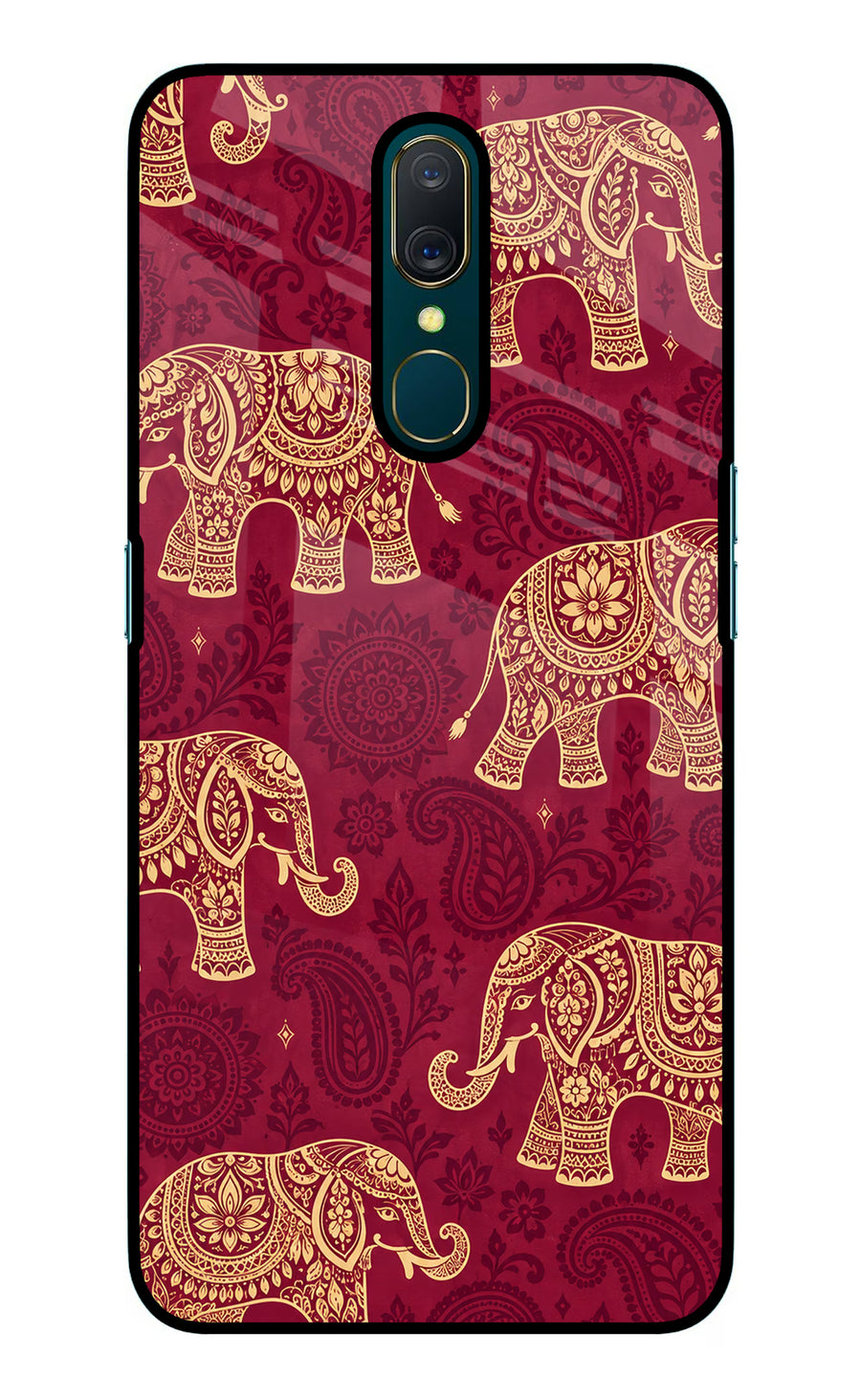 Maroon Elephant Oppo A9 Back Cover, Glass case