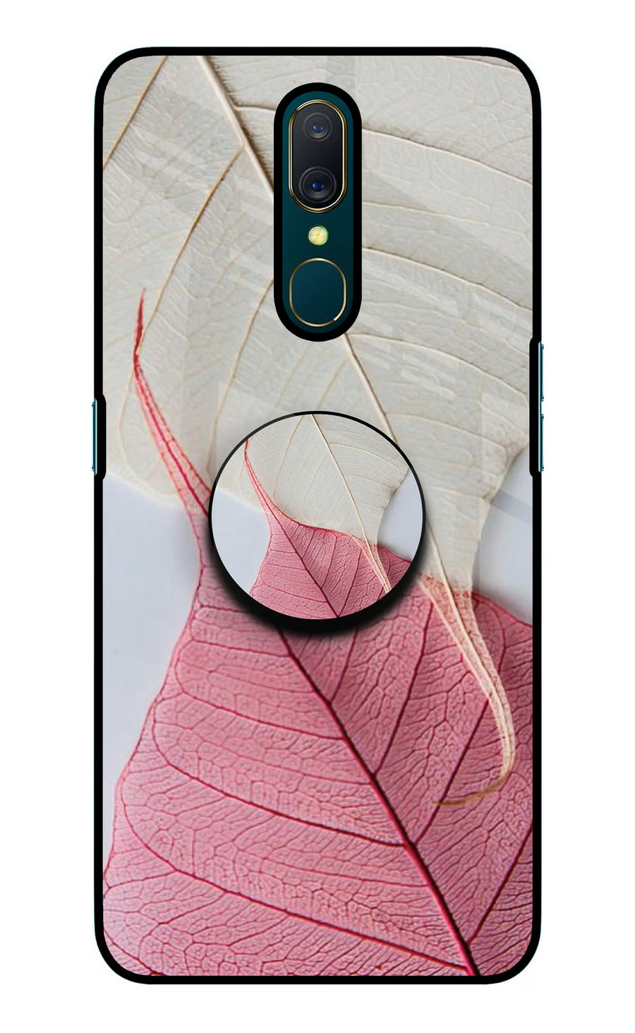 White Pink Leaf Oppo A9 Pop Case, Glass case