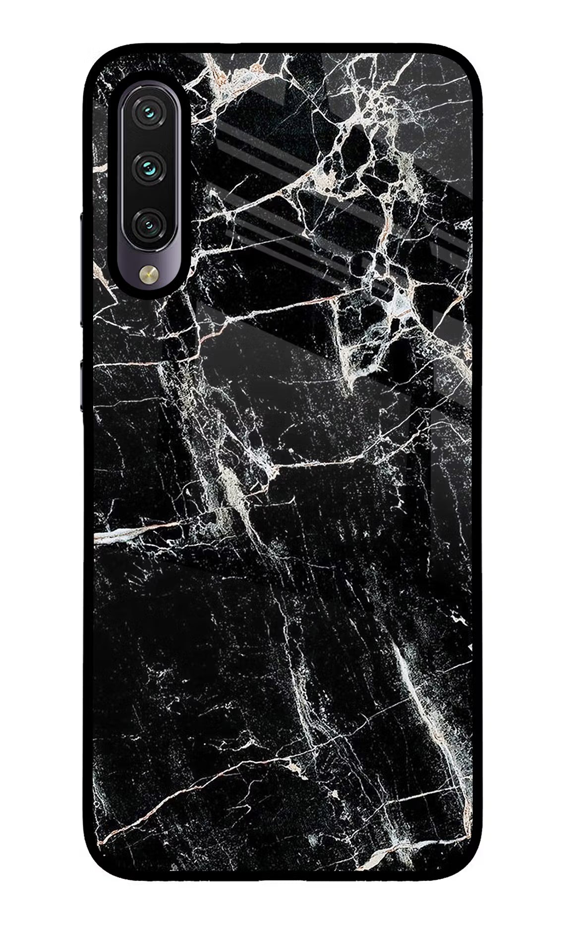 Black Marble Texture Mi A3 Glass Case Back Cover by Casekaro