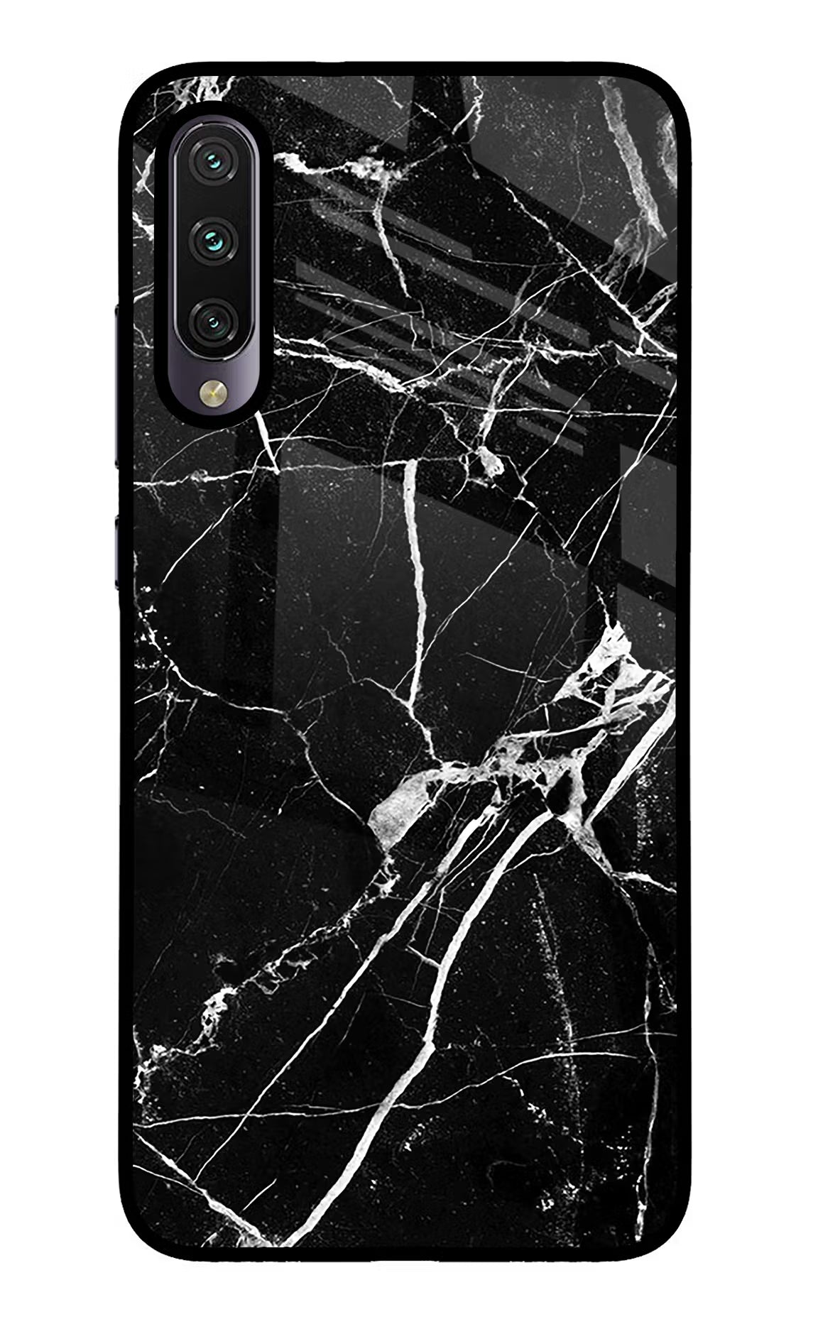 Black Marble Pattern Mi A3 Glass Case Back Cover by Casekaro