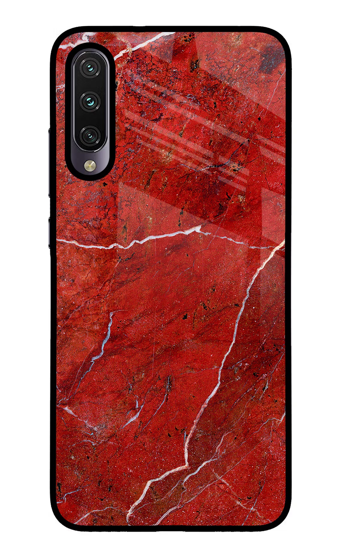 Red Marble Design Mi A3 Glass Case Back Cover by Casekaro