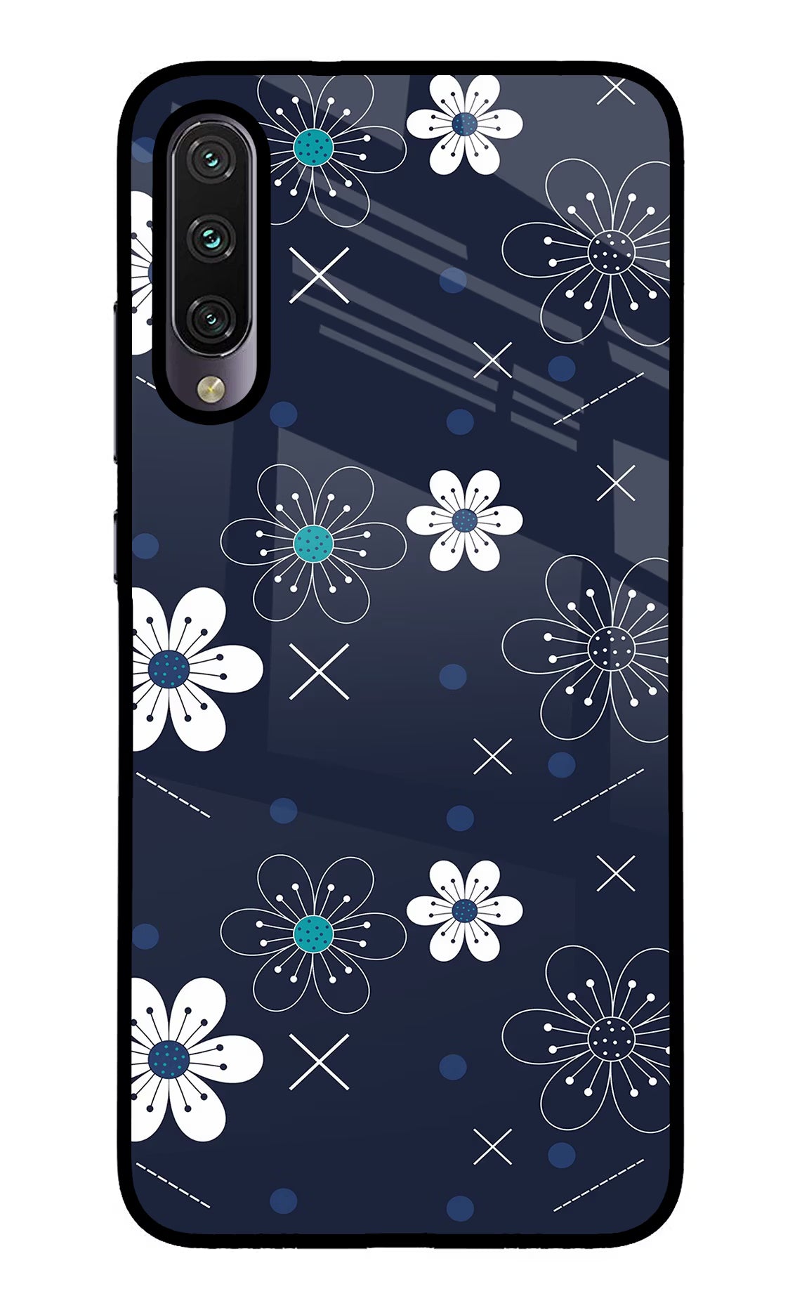 Flowers Mi A3 Glass Case Back Cover by Casekaro