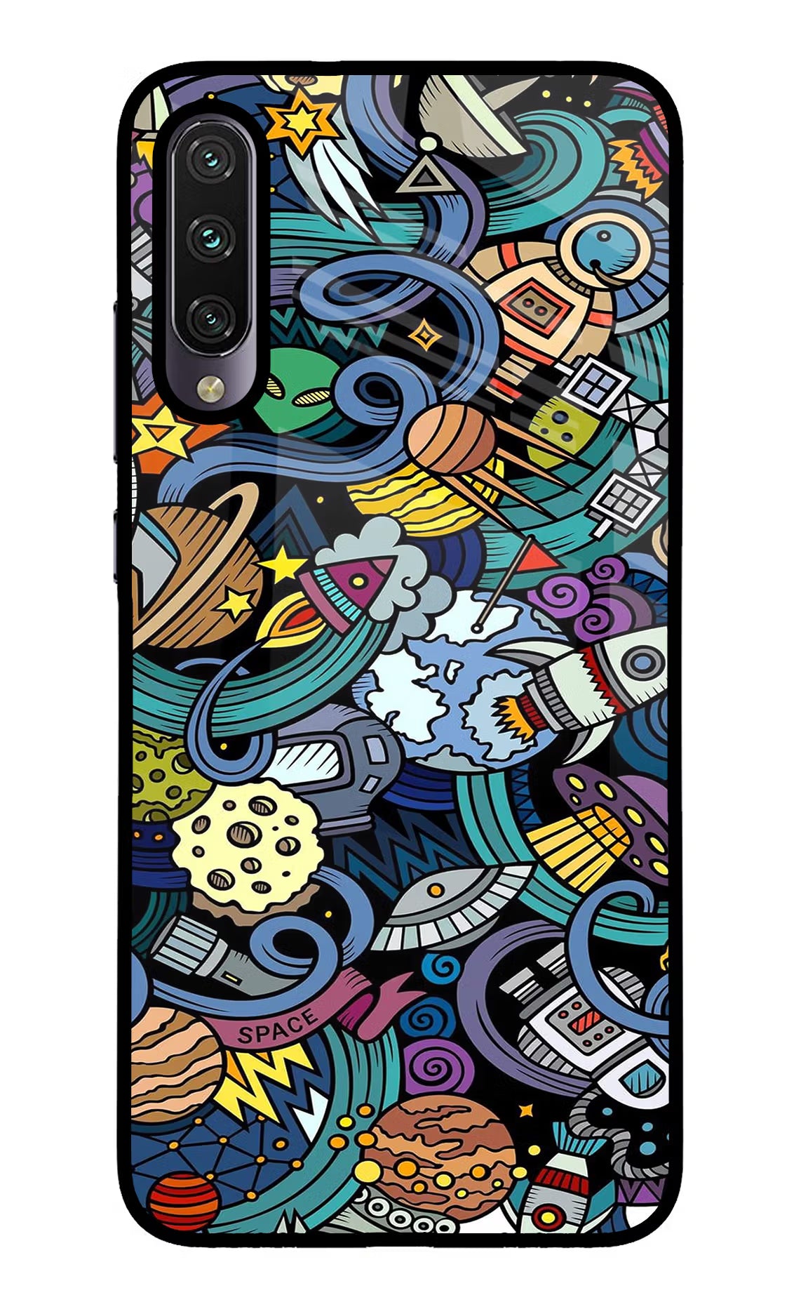 Space Abstract Mi A3 Glass Case Back Cover by Casekaro