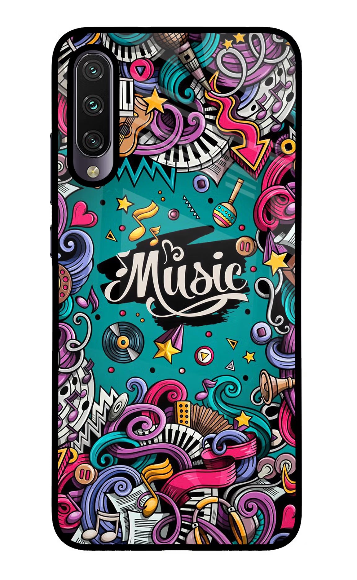 Music Graffiti Mi A3 Glass Case Back Cover by Casekaro