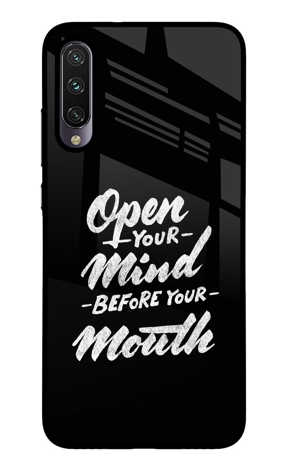 Open Your Mind Before Your Mouth Mi A3 Glass Case Back Cover by Casekaro