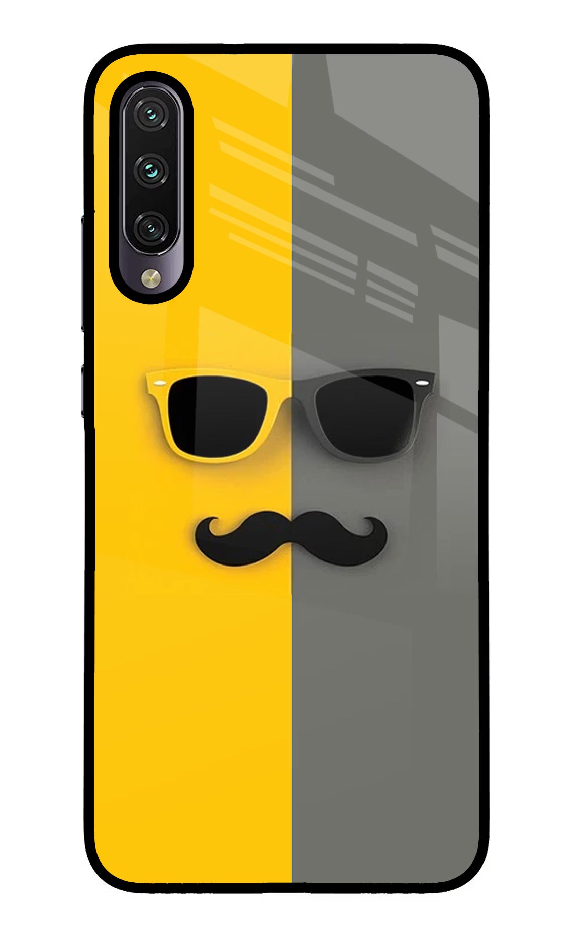 Sunglasses with Mustache Mi A3 Glass Case Back Cover by Casekaro