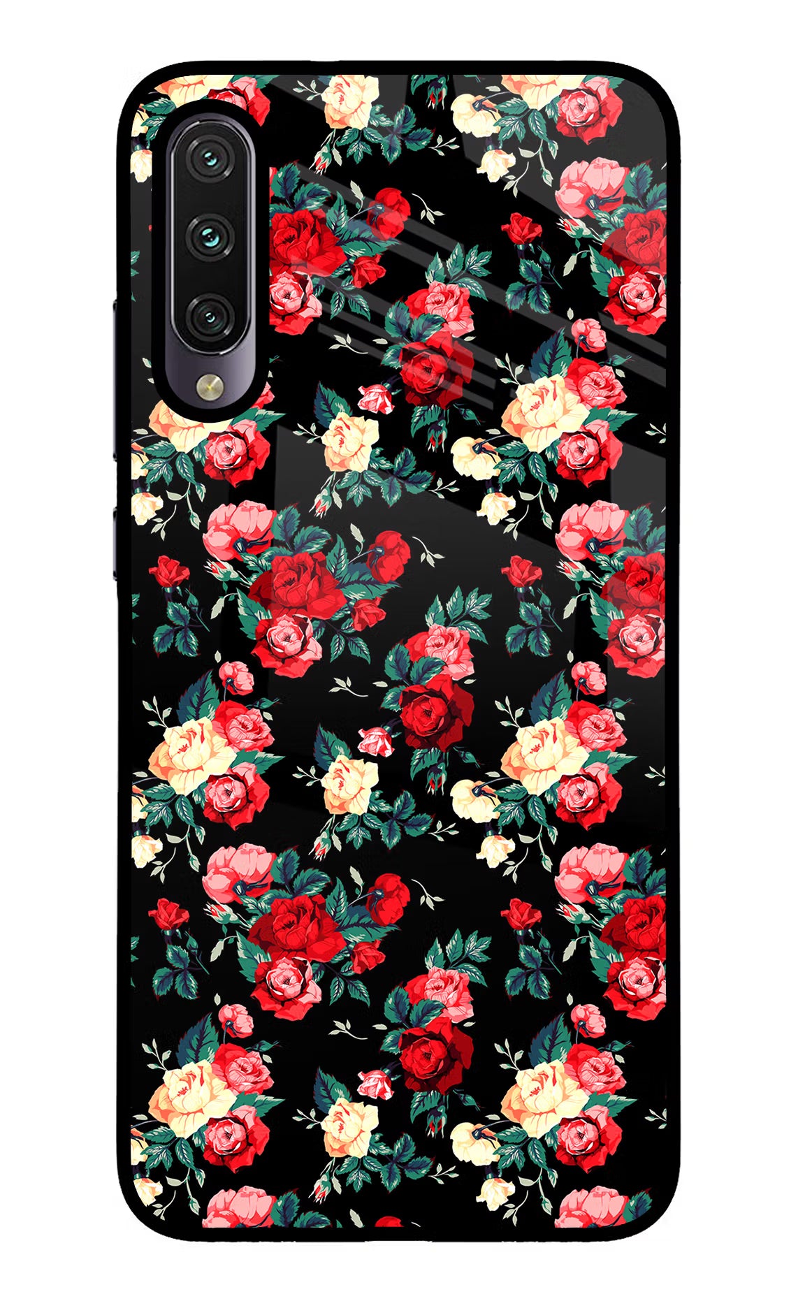 Rose Pattern Mi A3 Glass Case Back Cover by Casekaro