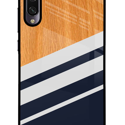 Blue and white wooden Mi A3 Glass Case Back Cover by Casekaro